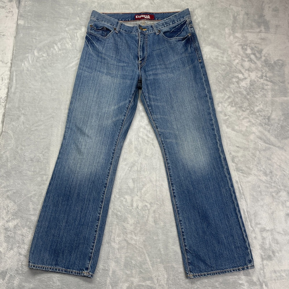 Express Kingston Jeans Mens 34x32 Blue Denim Classic Fit Bootcut Leg Streetwear